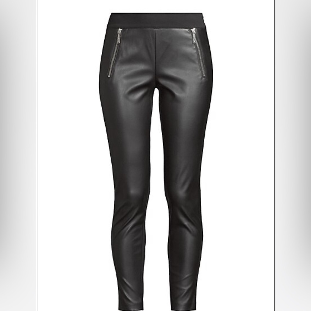 New Michael Michael Kors Faux leather zip front leggings pants black size small
